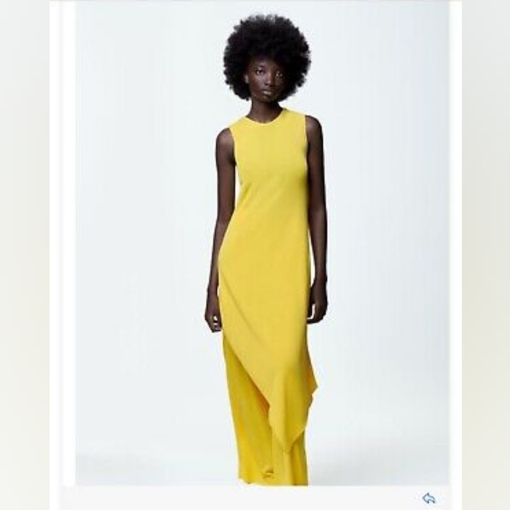 Sleek Zara Yellow Asymmetrical Midi Dress